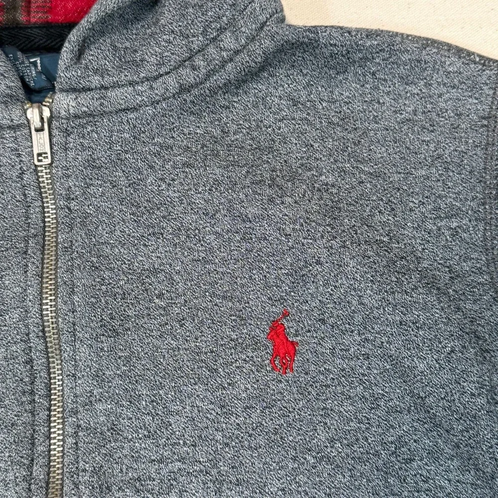 Vintage Polo Ralph Lauren Mens Full Zip Plaid Hoodie Hood Medium Talon Zipper